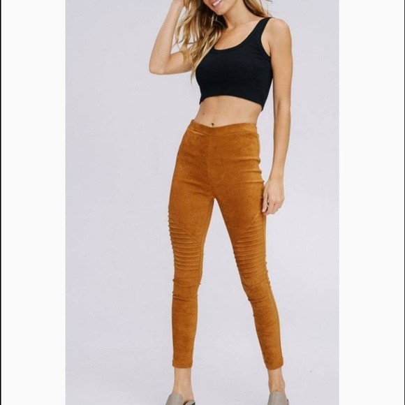 Camel Suede Moto Jeggings - Picture 3 of 7